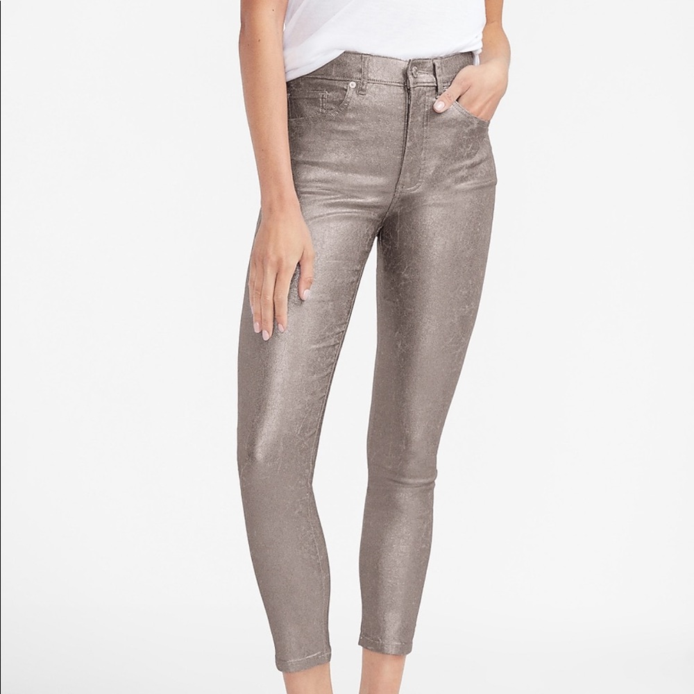 Express- Purple Metallic Crackle Skinny High Rise Jeans, Size 8s